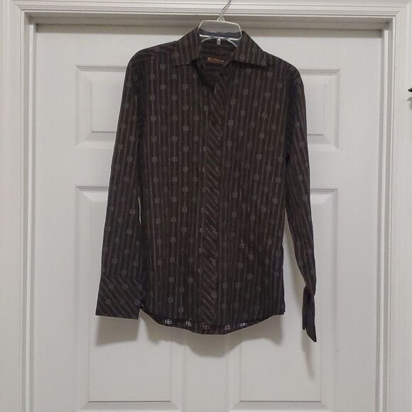 Ben shermar long sleeve brown stripe Button blouse - Picture 1 of 11